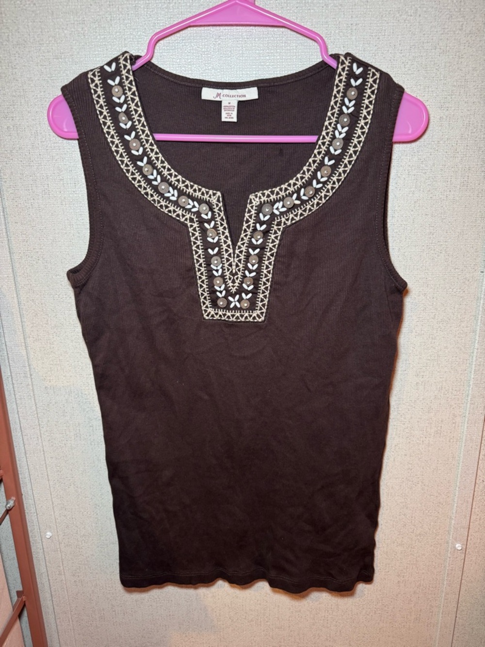 JM Collection Brown Beaded Tank